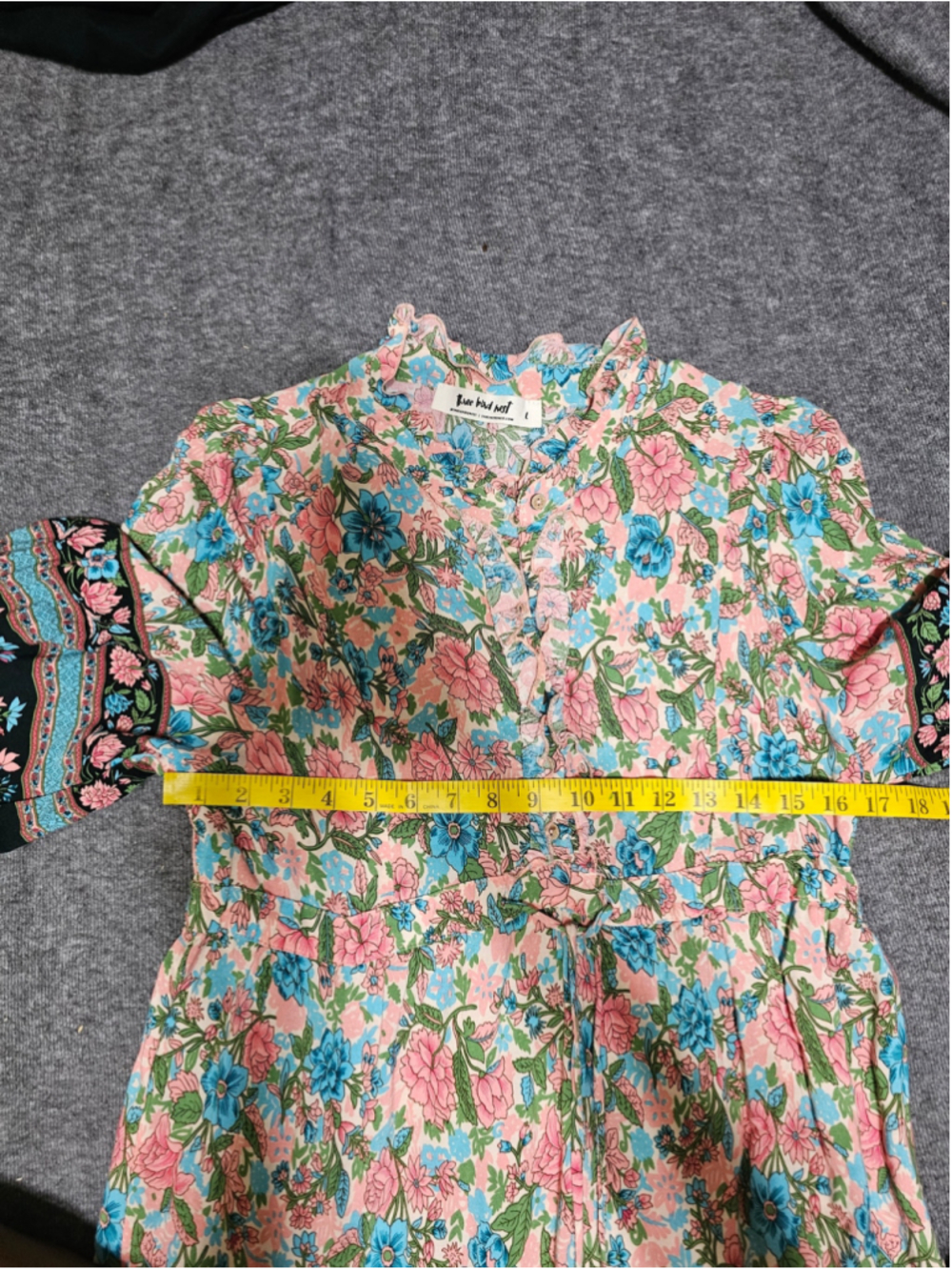 Three Bird Nest Boho Floral Maxi Dress Size L Pink Blue Tiered - Picture 6 of 8